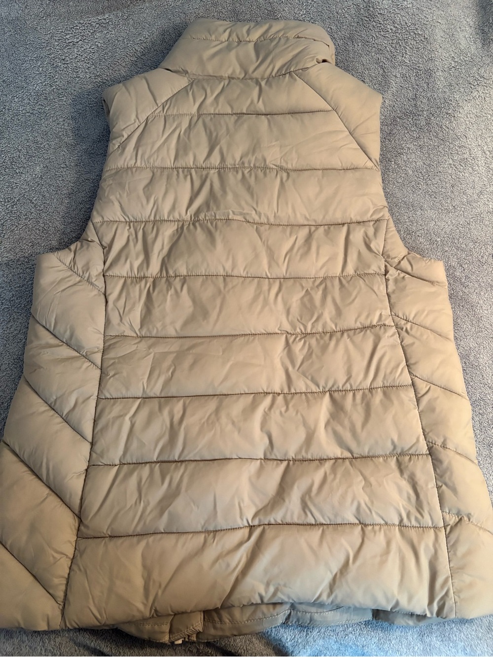 Nicole Miller Puffer Vest Asymmetrical Zip Large Beige Quilted - Picture 9 of 9